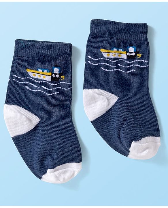 Cute Walk by Babyhug Ankle Length Antibacterial Socks With Stripes Pack Of 3 - Navy Blue & White