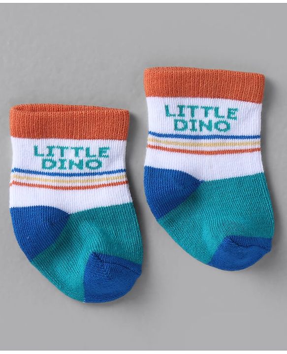 Cute Walk by Babyhug Knit Ankle Length Anti Bacterial Socks with Stripes Design Pack of 3 - White &  Blue
