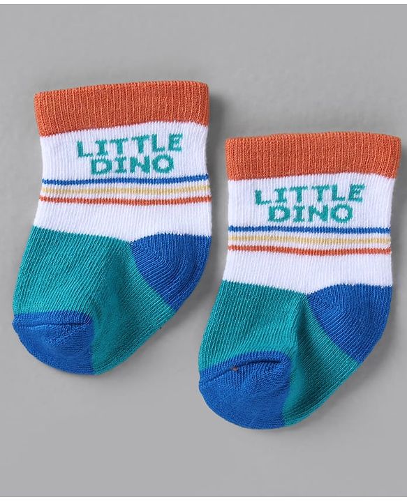 Cute Walk by Babyhug Knit Ankle Length Anti Bacterial Socks with Stripes Design Pack of 3 - White &  Blue