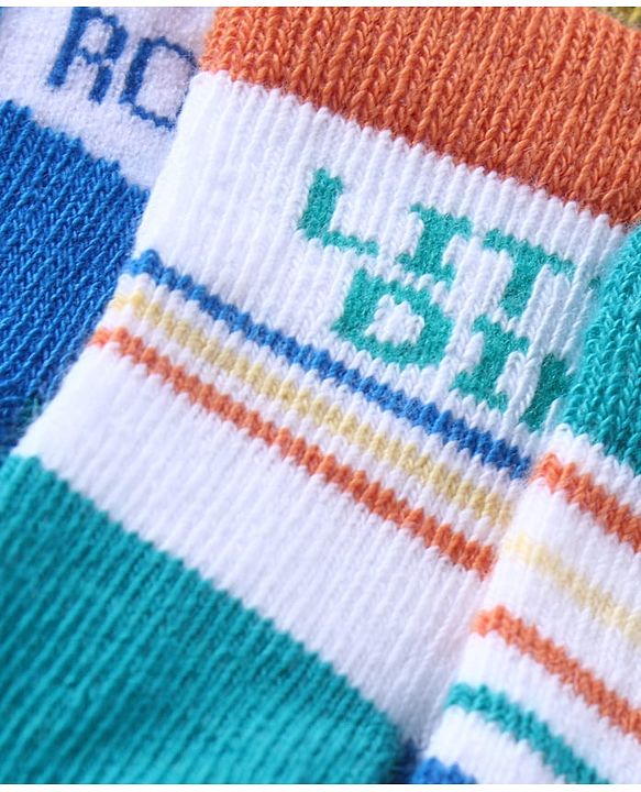 Cute Walk by Babyhug Knit Ankle Length Anti Bacterial Socks with Stripes Design Pack of 3 - White &  Blue