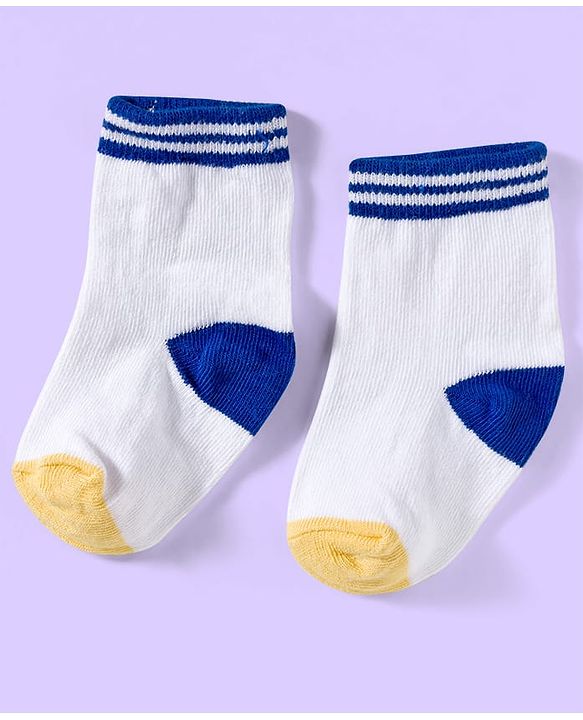 Cute Walk by Babyhug Ankle Length Antibacterial Socks With Stripes Pack Of 3 - White