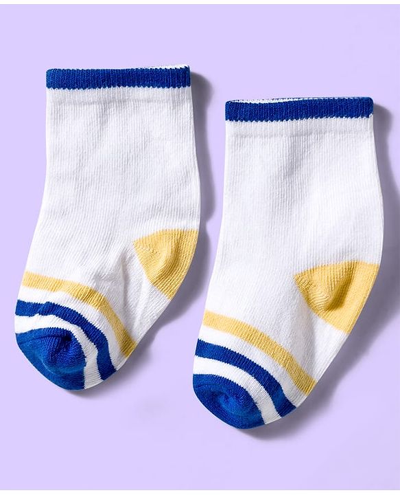Cute Walk by Babyhug Ankle Length Antibacterial Socks With Stripes Pack Of 3 - White