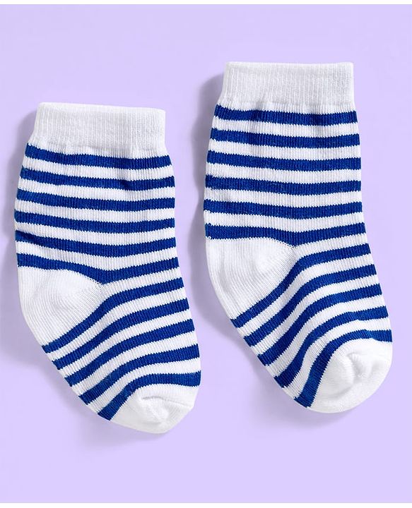 Cute Walk by Babyhug Ankle Length Antibacterial Socks With Stripes Pack Of 3 - White
