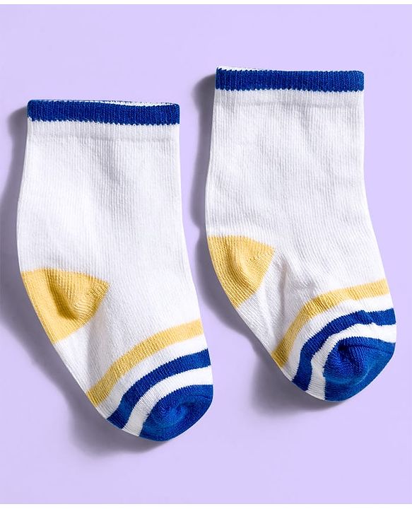 Cute Walk by Babyhug Ankle Length Antibacterial Socks With Stripes Pack Of 3 - White