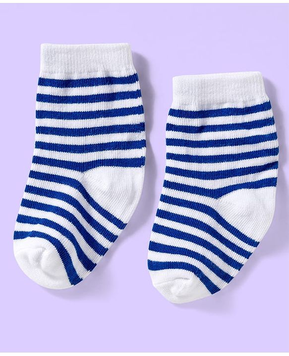 Cute Walk by Babyhug Ankle Length Antibacterial Socks With Stripes Pack Of 3 - White