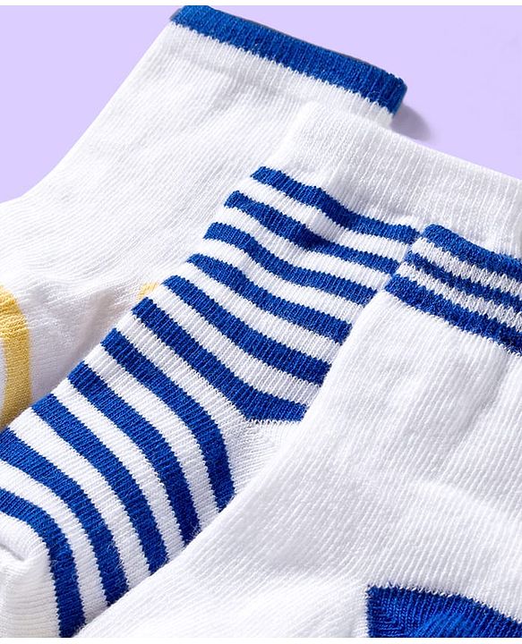 Cute Walk by Babyhug Ankle Length Antibacterial Socks With Stripes Pack Of 3 - White