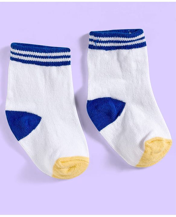 Cute Walk by Babyhug Ankle Length Antibacterial Socks With Stripes Pack Of 3 - White