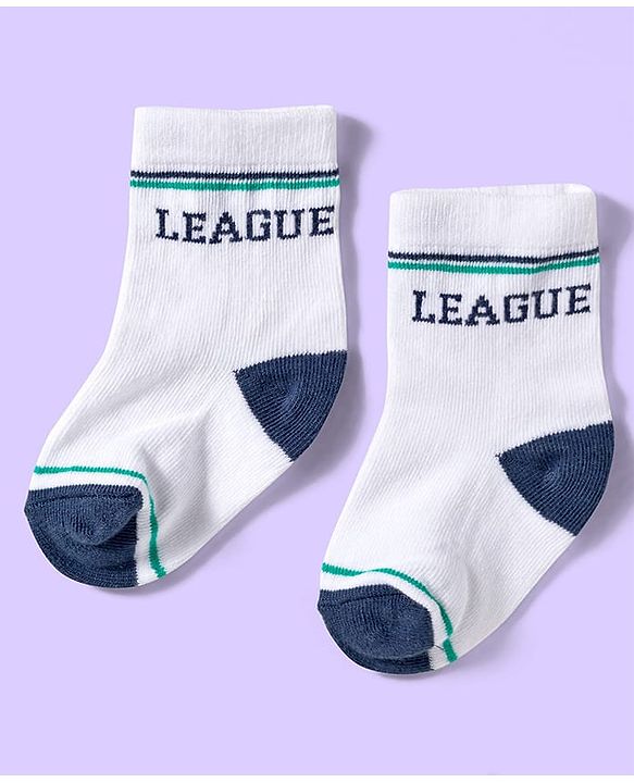 Cute Walk by Babyhug Ankle Length Antibacterial Socks With Stripes Pack Of 3 - White & Aqua