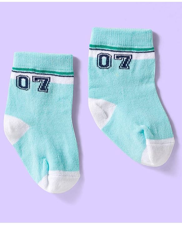 Cute Walk by Babyhug Ankle Length Antibacterial Socks With Stripes Pack Of 3 - White & Aqua