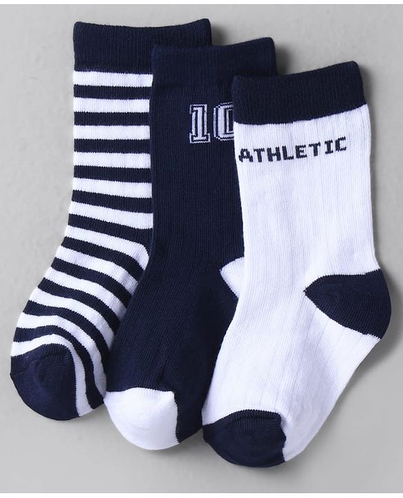Cute Walk by Babyhug Knit Ankle Length Anti Bacterial Socks with Stripes Design Pack of 3 - White & Navy Blue