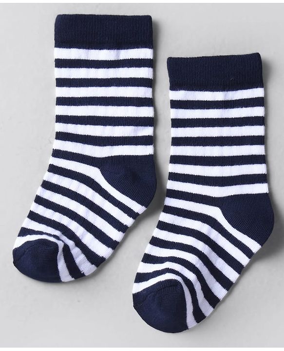 Cute Walk by Babyhug Knit Ankle Length Anti Bacterial Socks with Stripes Design Pack of 3 - White & Navy Blue