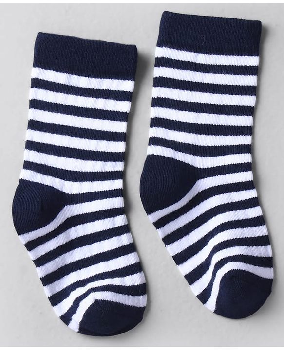 Cute Walk by Babyhug Knit Ankle Length Anti Bacterial Socks with Stripes Design Pack of 3 - White & Navy Blue