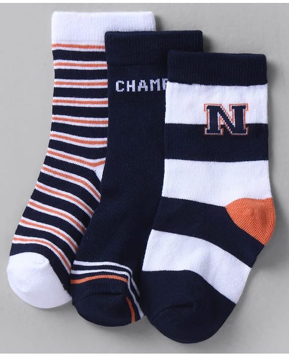 Cute Walk by Babyhug Knit Ankle Length Anti-Bacterical Socks With Stripes & Text Design Pack of 3 - Multicolor