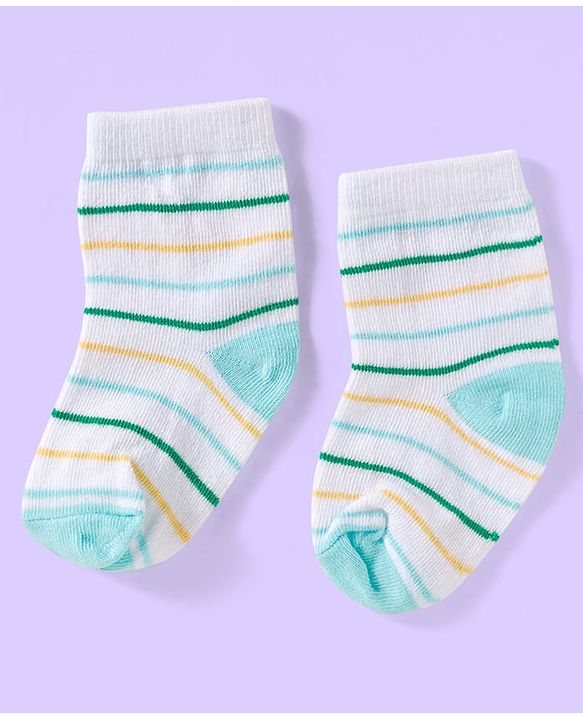 Cute Walk by Babyhug Ankle Length Antibacterial Socks With Stripes & Vehicle Print Pack Of 3 - Green & White