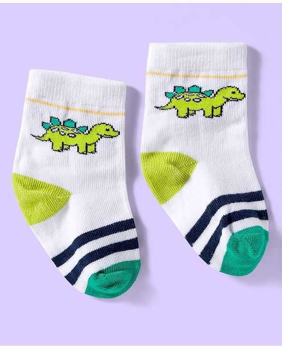 Cute Walk by Babyhug Ankle Length Antibacterial Socks With Stripes Pack Of 3 - Light Green & White