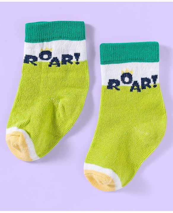 Cute Walk by Babyhug Ankle Length Antibacterial Socks With Stripes Pack Of 3 - Light Green & White