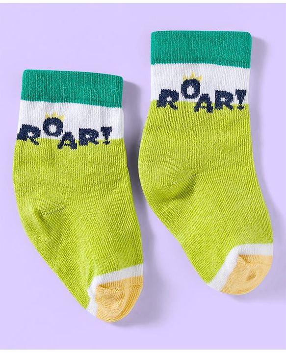 Cute Walk by Babyhug Ankle Length Antibacterial Socks With Stripes Pack Of 3 - Light Green & White