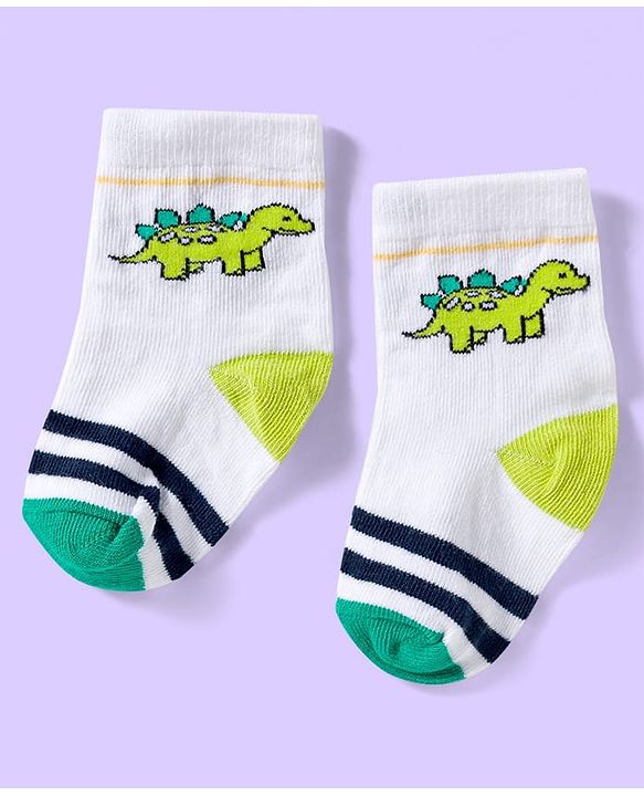 Cute Walk by Babyhug Ankle Length Antibacterial Socks With Stripes Pack Of 3 - Light Green & White