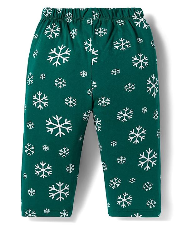 Babyhug Cotton Knit Full Sleeves Night Suit With Penguin Print - Green