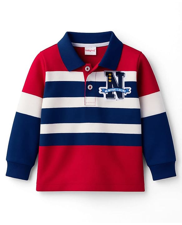 Babyhug Single Jersey Knit Striped Polo T-Shirt & Denim Jeans Set - Multicolor