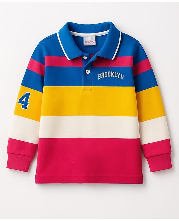 Babyhug Single Jersey Knit Striped Polo T-Shirt & Denim Jeans Set - Multicolor