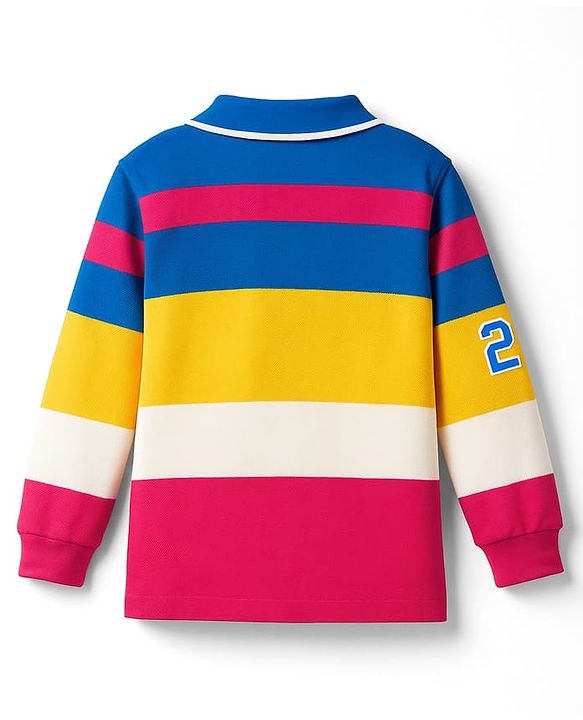 Babyhug Single Jersey Knit Striped Polo T-Shirt & Denim Jeans Set - Multicolor