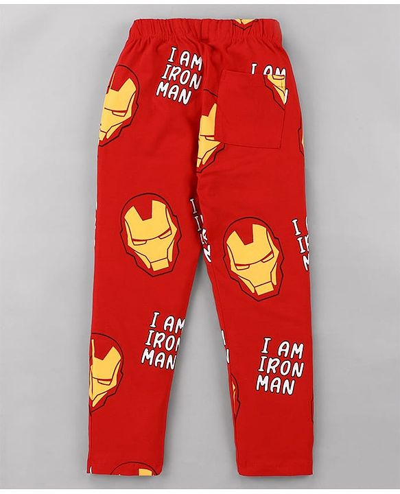 Pine Kids Marvel Single Jersey Knit Full Sleeves Night Suit With Iron Man Graphics - Red