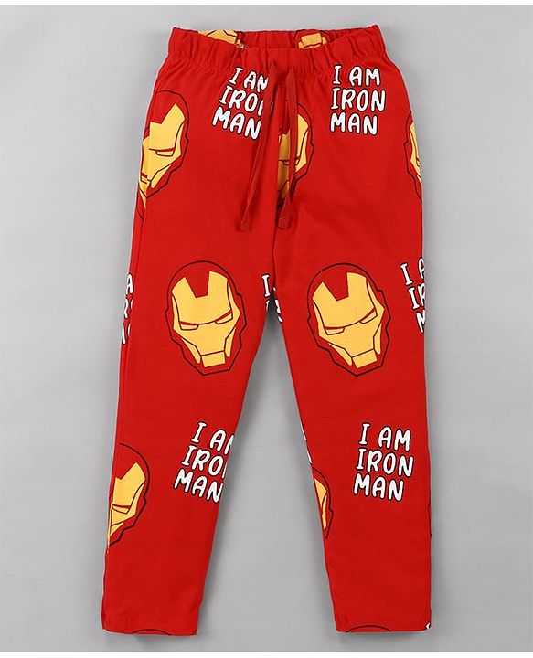 Pine Kids Marvel Single Jersey Knit Full Sleeves Night Suit With Iron Man Graphics - Red