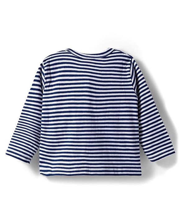 Babyhug Single Jersey Knit Full sleeves Front Open Co-Ord T-Shirt and Lounge Pant Set with Stripes - Navy Blue & White