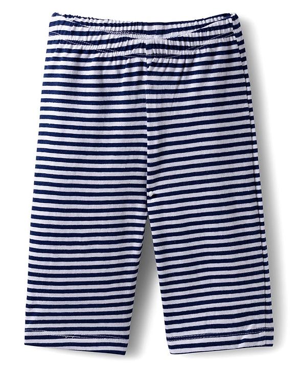 Babyhug Single Jersey Knit Full sleeves Front Open Co-Ord T-Shirt and Lounge Pant Set with Stripes - Navy Blue & White