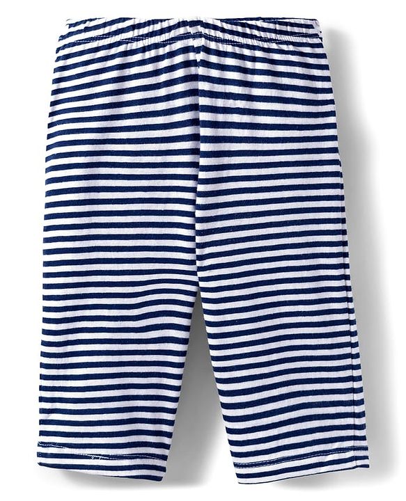 Babyhug Single Jersey Knit Full sleeves Front Open Co-Ord T-Shirt and Lounge Pant Set with Stripes - Navy Blue & White