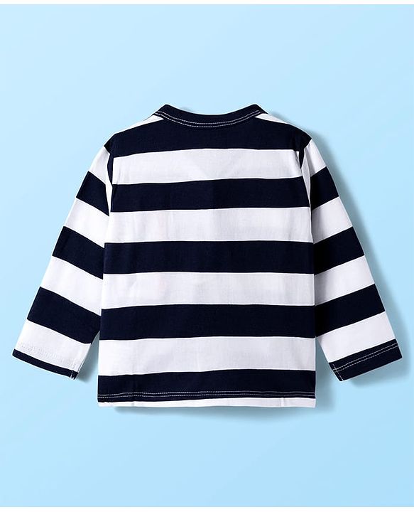 Babyhug Single Jersey Knit Full Sleeves Co-Ord Front Open T-Shirt & Joggers Set With Stripes - Black & White