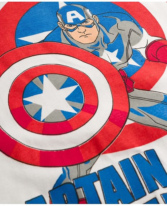 Pine Kids Marvel Single Jersey Knit Full Sleeves T-Shirt & Lounge Pant Set with Captain America Graphic - Red & White
