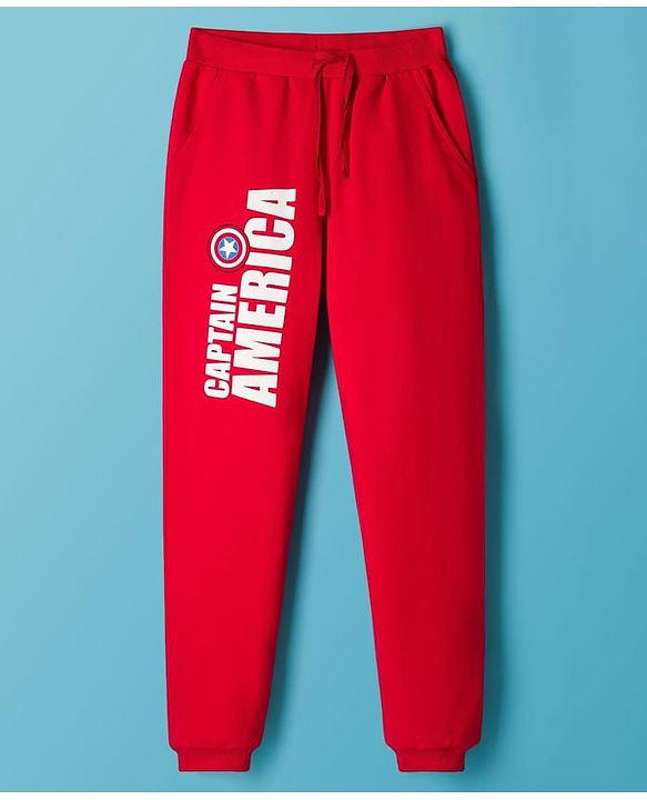 Pine Kids Marvel Single Jersey Knit Full Sleeves T-Shirt & Lounge Pant Set with Captain America Graphic - Red & White