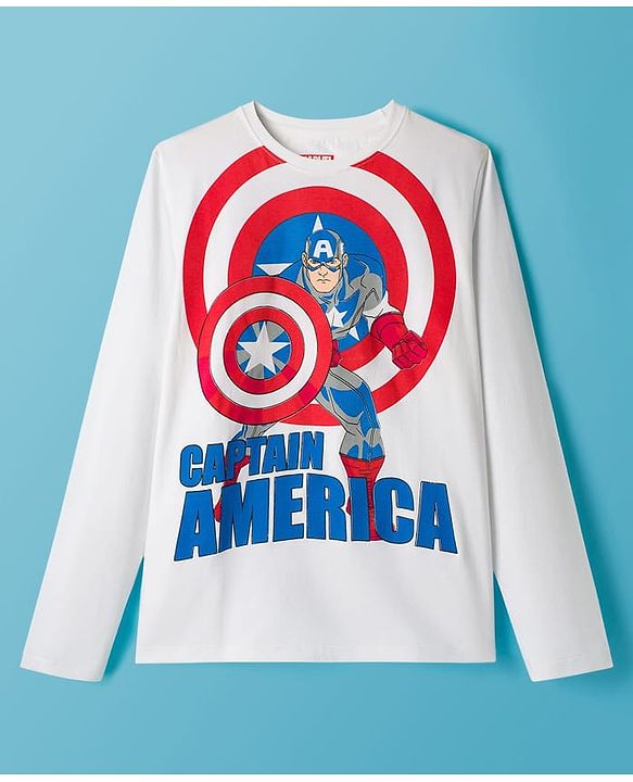 Pine Kids Marvel Single Jersey Knit Full Sleeves T-Shirt & Lounge Pant Set with Captain America Graphic - Red & White