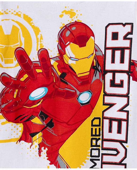 Pine Kids Marvel Single Jersey Knit Full Sleeves T-Shirt & Joggers Set with Iron Man Graphics - White & Navy Blue