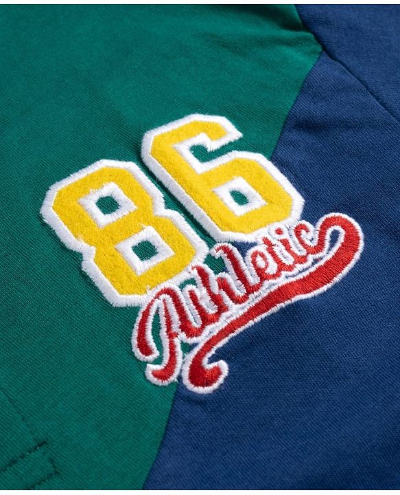 Babyhug 100% Cotton Knit Full Sleeves Cut & Sew Polo T-Shirt with Baseball Theme Print - Dark Green & Blue