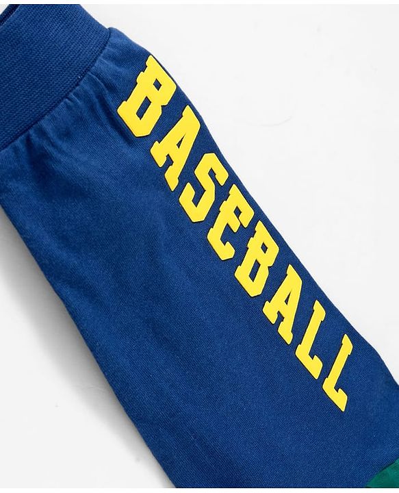 Babyhug 100% Cotton Knit Full Sleeves Cut & Sew Polo T-Shirt with Baseball Theme Print - Dark Green & Blue
