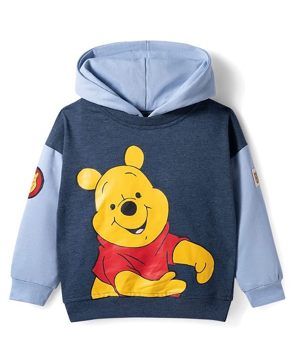 Babyhug Disney Terry Knit Full Sleeves Hooded Sweatshirt & Lounge Pant Set With Winnie The Pooh Graphics - Navy Blue