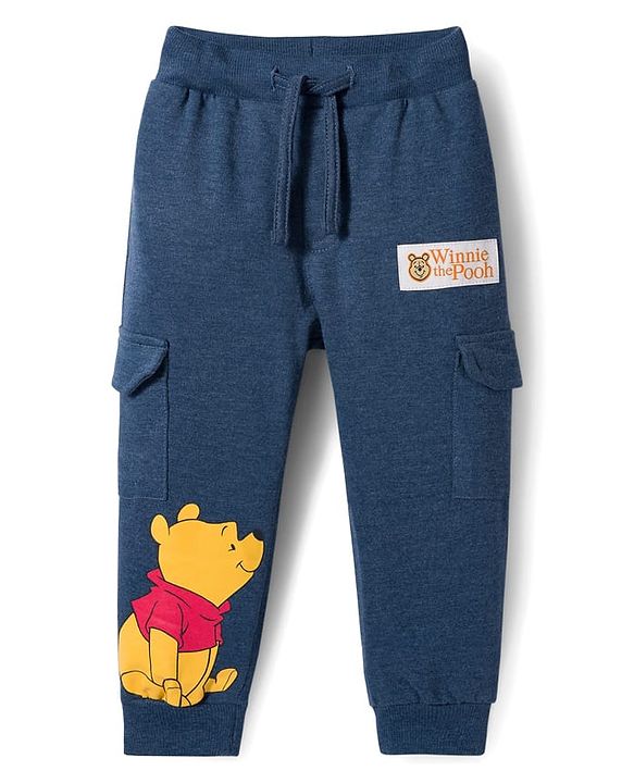 Babyhug Disney Terry Knit Full Sleeves Hooded Sweatshirt & Lounge Pant Set With Winnie The Pooh Graphics - Navy Blue