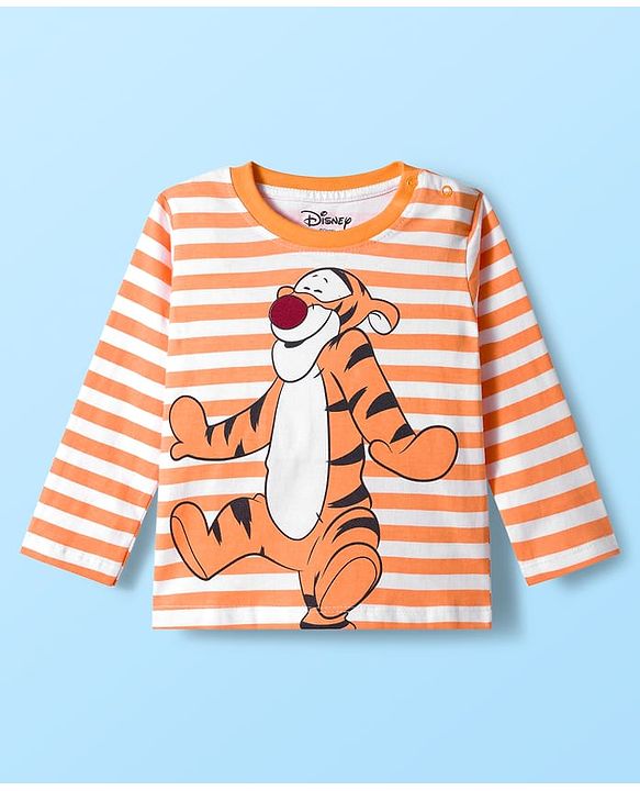 Babyhug Disney Single Jersey Knit  Full Sleeves T-Shirt with Winnie & Friends Graphic and Badge Detailing Pack of 2 - Yellow  & Orange