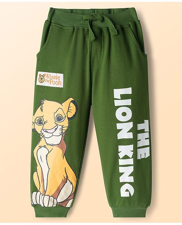 Babyhug Disney Terry Knit Track Pants with The Lion King Graphic Pack of 2 - White & Green