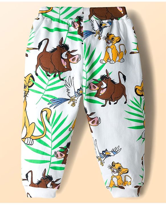 Babyhug Disney Terry Knit Track Pants with The Lion King Graphic Pack of 2 - White & Green