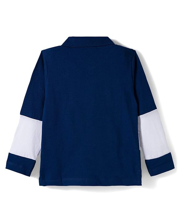 Babyhug 100% Cotton Knit Full Sleeves Cut & Sew Polo Collar T-Shirt with Awesome Text Print - Navy Blue & White