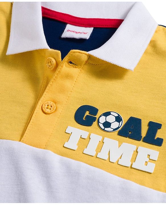 Babyhug 100% Cotton Knit Full Sleeves Cut & Sew Polo T-Shirt with Text Graphic - Multicolor
