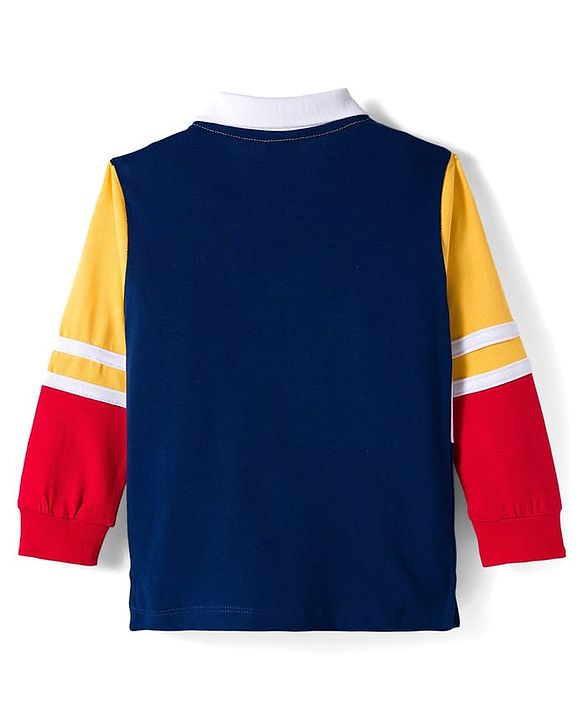 Babyhug 100% Cotton Knit Full Sleeves Cut & Sew Polo T-Shirt with Text Graphic - Multicolor