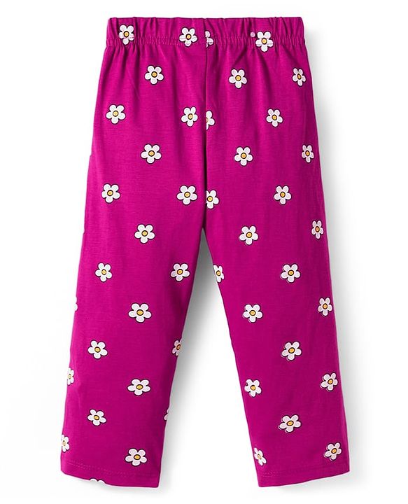Babyhug Cotton Knit Full Sleeves Night Suit With Animal & Floral Print - Purple