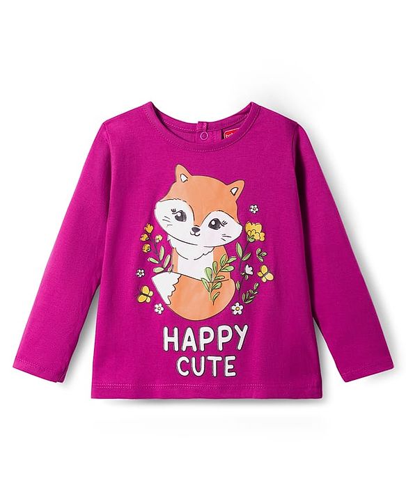 Babyhug Cotton Knit Full Sleeves Night Suit With Animal & Floral Print - Purple