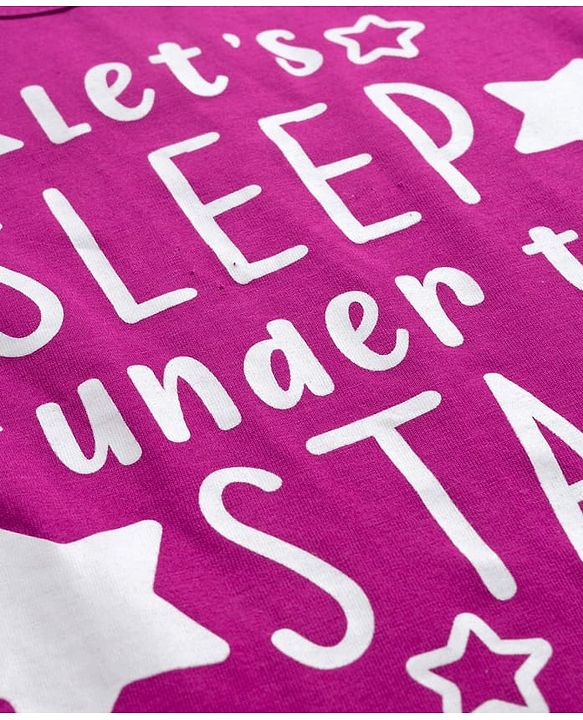 Babyhug Cotton Knit Full Sleeves Night Suit With Text Print - Pink