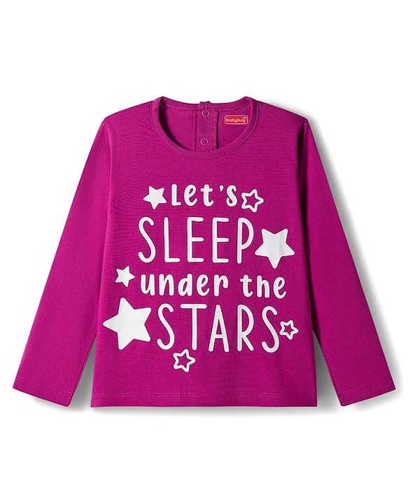 Babyhug Cotton Knit Full Sleeves Night Suit With Text Print - Pink